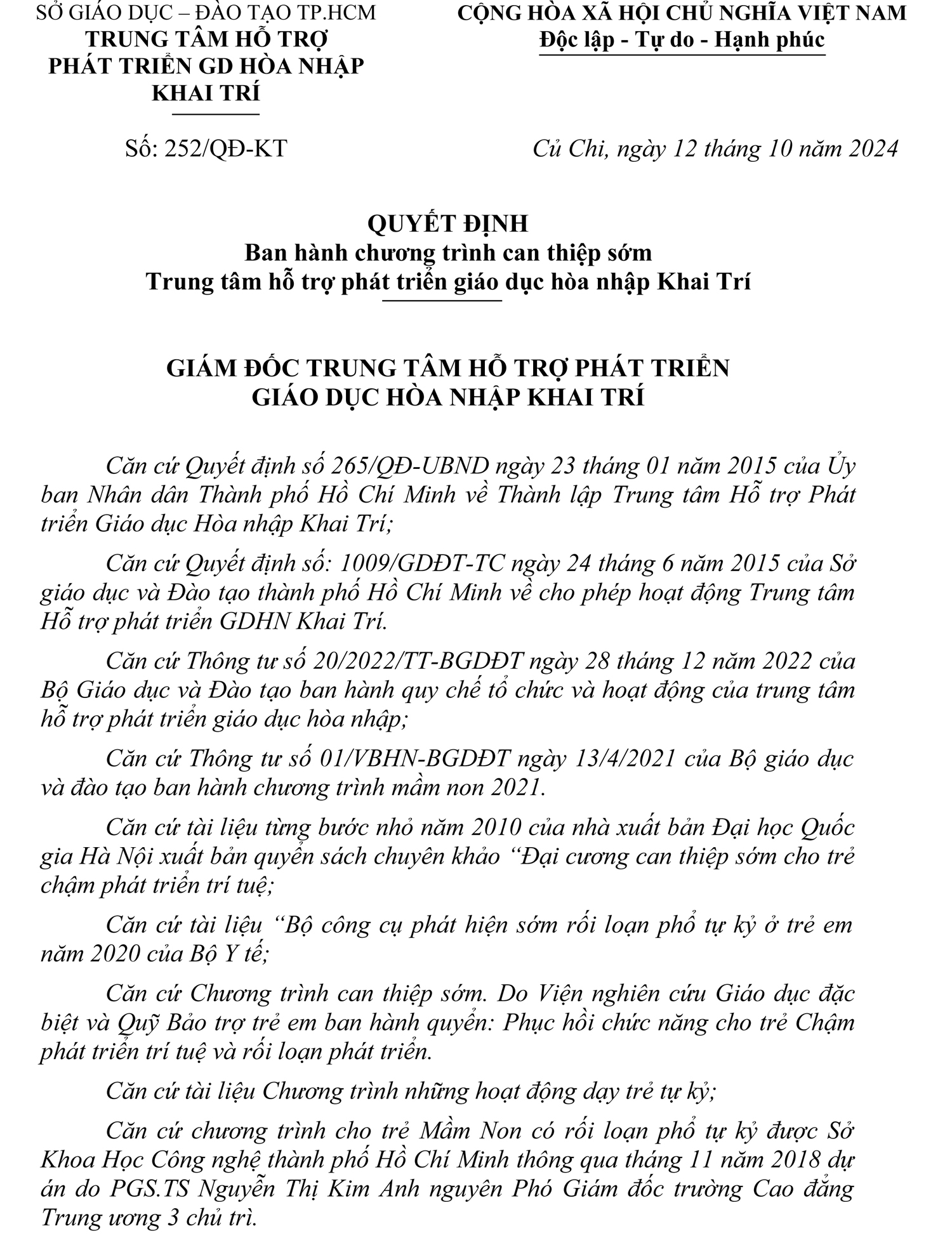 quyet dinh ban hanh chuong trinh can thiep som